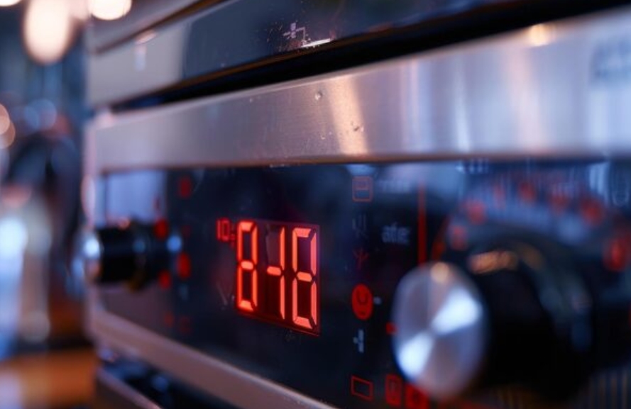 Red digits on black background 7-segment display for ovens